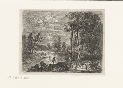 Çiftçiler ve çiftlik hayvanları ile gece manzara Küçük manzaralar (dizi başlığı) by Lucas van Uden