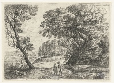 Bir erkek ve bir kadınla sohbet eden manzara Altı manzara (dizi başlığı) by Lucas van Uden