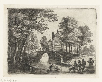 Bir nehir, bir köprü ve atlılarla manzara Küçük manzaralar (dizi başlığı) by Lucas van Uden