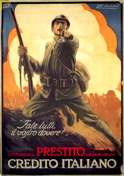 Savaş tahvillerinin reklamını yapan İtalyan Birinci Dünya Savaşı propaganda afişi by Luciano Achille Mauzan