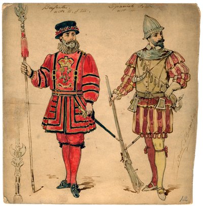 Beefeater ve İspanyol askeri, 19. yüzyıl. by Lucien Besche