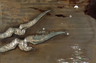 Gümüş martı uygulanmış metal lake panel, c.1900 (metal lake panel, gümüş) by Lucien Gaillard