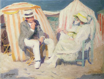 Sahilde Sohbet (tuval üzerine yağlı boya) by Lucien Hector Jonas