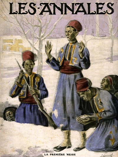 İlk kar: Bir grup Senegalli savaşçı karı keşfediyor (gravür) by Lucien Hector Jonas