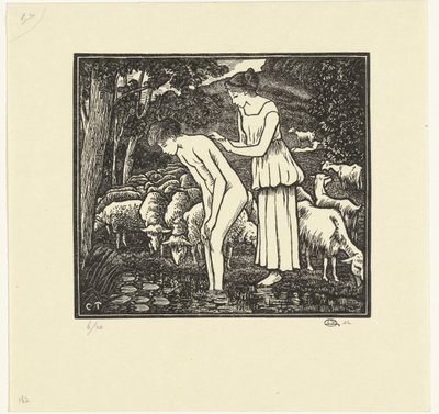 Daphnis Cloë tarafından yıkanır Daphnis et Chloé (dizi adı) by Lucien Pissarro