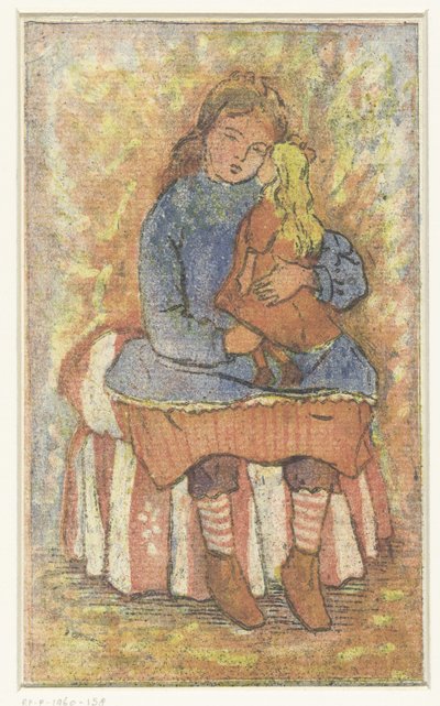 oyuncak bebek ile kız by Lucien Pissarro