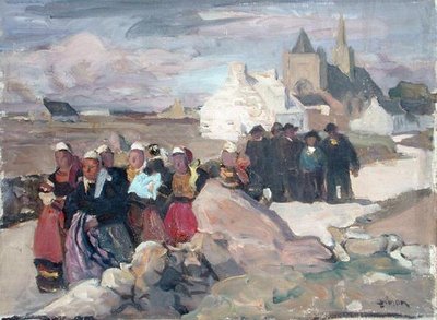 Breton Erkekler ve Kadınlar, c.1909 (tuval üzerine yağlı boya) by Lucien Simon