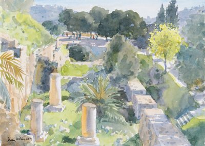 Roma Sütunları, Eski Kudüs, 2019 (kağıt üzerinde w/c) by Lucy Willis