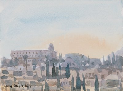The King David Hotel, Sunset, Kudüs, 2019 (kağıt üzerinde w/c) by Lucy Willis