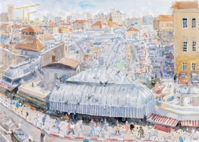 Balkondan Görünüm, Mahane Yehuda, Kudüs, 2019 (kağıt üzerinde w/c) by Lucy Willis