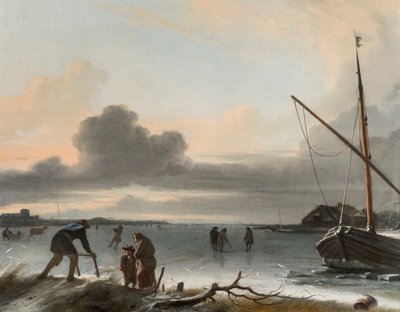 Donmuş Gölde Kızaklar, Patenciler ve Golfçülerle Bir Kış Manzarası by Ludolf Backhuysen