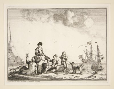 Denizciler ve Balık Satıcısı ile Liman by Ludolf Backhuysen