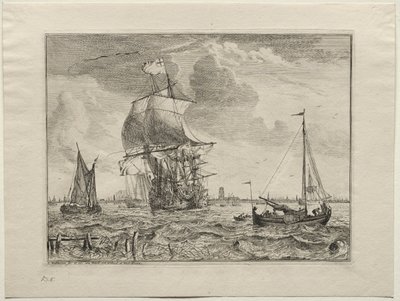 Uzakta Amsterdam ile Deniz Manzarası by Ludolf Backhuysen
