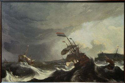 Şiddetli bir fırtına sırasında tehlikede olan gemiler by Ludolf Backhuysen