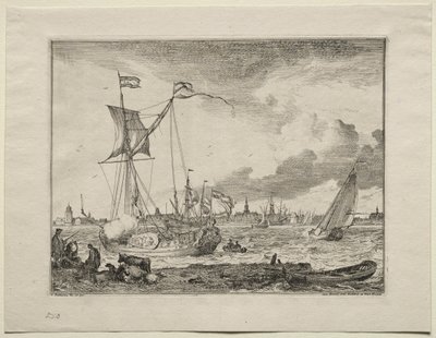 Gemiler Ön Planda Amsterdam Görünümü by Ludolf Backhuysen