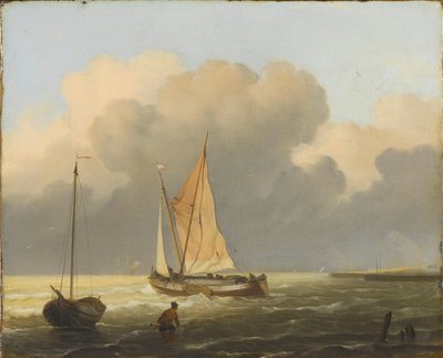 Spritsail Barge ile Sahil Açıklarında Denizler by Ludolf Bakhuysen