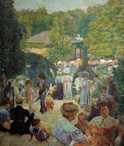 Kiosktan Parc Montsouris'te 1900'de müzik var. Ludovic Vallee'nin tablosu (1864 - 1939) by Ludovic Vallee