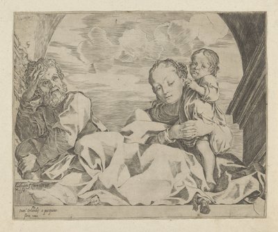Bir kemerin altında Kutsal Aile by Ludovico Carracci