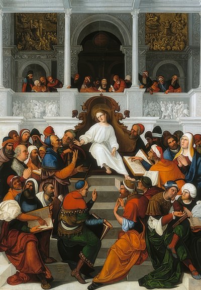 Tapınakta öğreten on iki yaşındaki İsa. 1524 by Ludovico Mazzolino