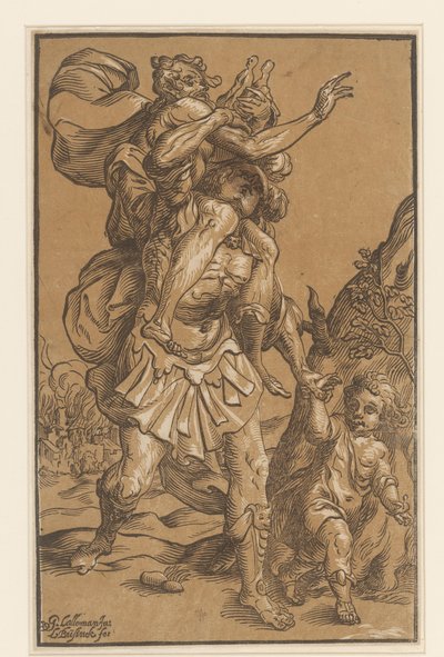 Aeneas babasını Truva'dan taşır by Ludwig Businck