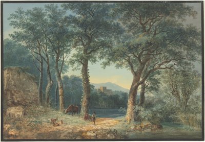 İtalyan Villası ile Ormanlık Bir Göl Kenarı by Ludwig Hess