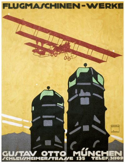 Uçan makineler - eserler, posterler. 1912 (litografi) by Ludwig Hohlwein
