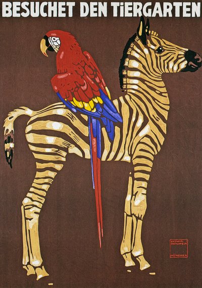 Münih'teki Hellabrunn Hayvanat Bahçesi'nin reklam afişi by Ludwig Hohlwein