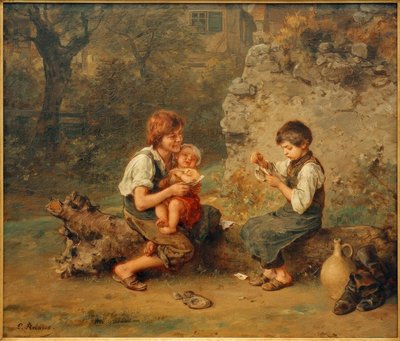 Kağıt oynayan kunduracı çocuklar by Ludwig Knaus