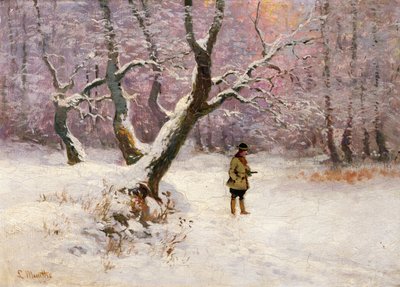 Avcılar ile kış manzarası (tuval üzerine yağlı boya) by Ludwig Munthe