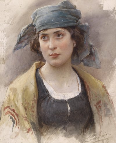 Yeşil başörtülü kız by Ludwig Passini