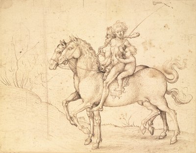 Atlı Vahşiler (kalem ve kahverengi mürekkep) by Ludwig Schongauer