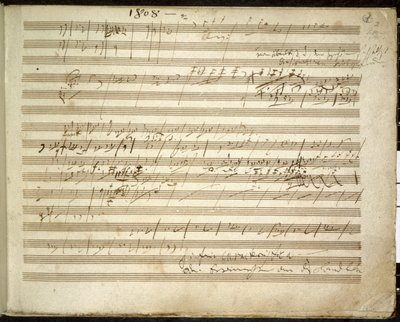 Ekle. 31766, f.2 Senfoni No. 6 Fa majör, Op. 68 ayrıca Pastoral Senfoni olarak da bilinir (kağıt üzerine mürekkep) by Ludwig van Beethoven