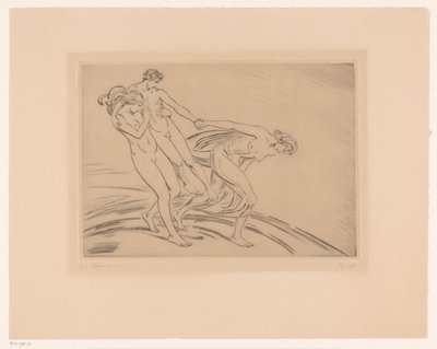 İki kadın bir adamı kaçırdı by Ludwig von Hofmann (signed by artist)