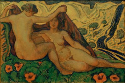İtalyan kırsalında iki nü by Ludwig von Hofmann
