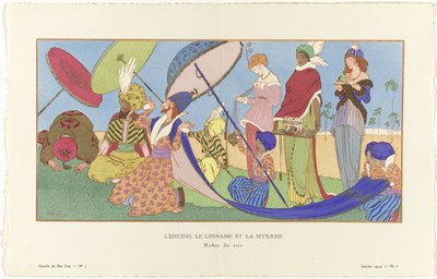 Gazette du Bon Ton, 1914 - No. 1, Pl. I: Tütsü, Cinname ve Mür / Abiye. (nesne üzerindeki başlık) by Ludwik Strimpl