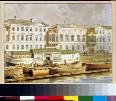 Fontanka Nehri üzerindeki Shuvalov (veya Narychkine) Sarayı, Saint Petersburg (Rusya) (Fontanka Nehri üzerindeki Naryshkin Sarayı) - Ludwig (Luigi) Premazzi (1814-1891), kağıt üzerine suluboya, 19. yüzyıl ortası - Özel koleksiyon by Luigi Premazzi