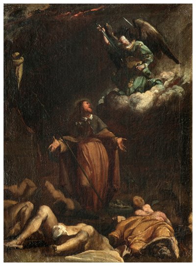 Kuzey Transept, San Rocco Altar 1635, 45, Genovesino 1645, San Rocco vebanın sona ermesini sağlar, Sol alt kısım boyalı by Luigi Miradori