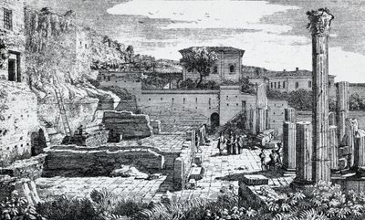 Brescia'daki Vespasian Tapınağı Harabeleri, Louis Basiletti'nin (1780-1860) gravürü, İtalya by Luigi Basiletti