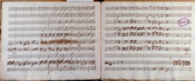 Çift sayfa, Luigi Boccherini tarafından E bemol viyolonsel ve orkestra için Konçerto için notanın yazarı tarafından imzalanmış by Luigi Boccherini