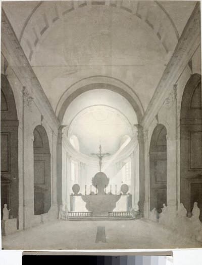 Bir kilisenin iç görünümü (Çizim ve Suluboya, yaklaşık 1825) by Luigi Garibbo