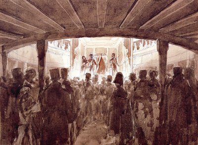 Cenova'daki Sant'Agostino Tiyatrosu'nun içi, Luigi Garibbo (1782-1869), suluboya, İtalya by Luigi Garibbo