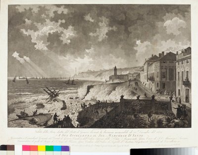 25/12/1821 Tempete sırasında Cenova limanının görünümü (Gravür, c.1821) by Luigi Garibbo