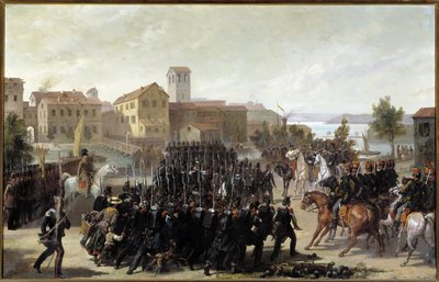 Peschiera del Garda şehrinin piedmontlular tarafından ele geçirilmesi, 30 Mayıs 1848 (tuval üzerine yağlı boya by Luigi Morgari