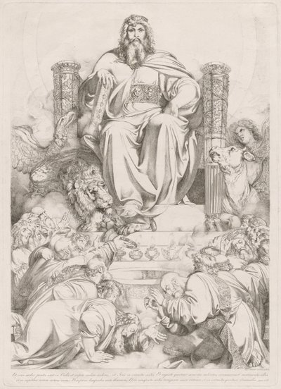 Et ecce sedes posita erat in coelo... (Yirmi Dört Kıdemlinin Tapındığı ve Dört Yaratıkla Çevrili Tahtta Görkemli Oğul Tanrı) by Luigi Sabatelli I