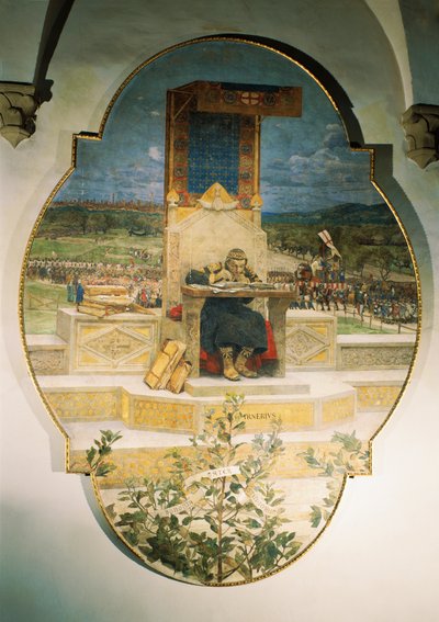 Irnerio eski yasaları not ediyor, Luigi Serra (1846-1888), müstakil fresk, 486x355 cm by Luigi Serra