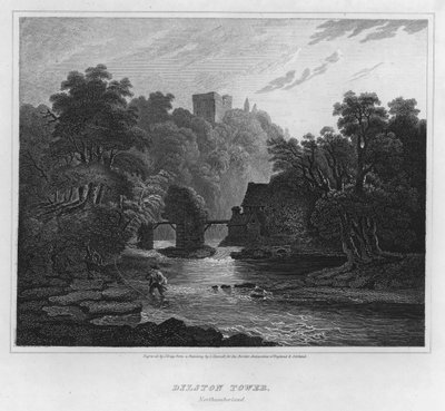 Dilston Kulesi, Northumberland (gravür) by Luke (after) Clennell
