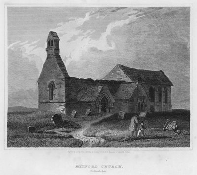 Mitford Kilisesi, Northumberland (gravür) by Luke (after) Clennell