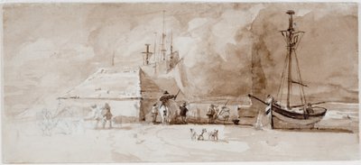 Atlılarla Sahil Sahnesi (kart üzerinde kurşun kalem ve sulu boya) by Luke Clennell