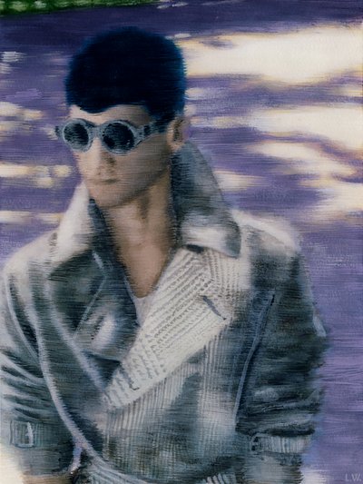 Mikey, c.2012 (kağıt üzerine akrilik boya) by Luke Waller