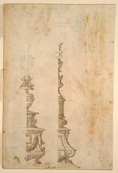 Altar Haç Kaideleri İçin İki Tasarım; tersi, Beş Proje için Tasarımlar by Luzio Romano